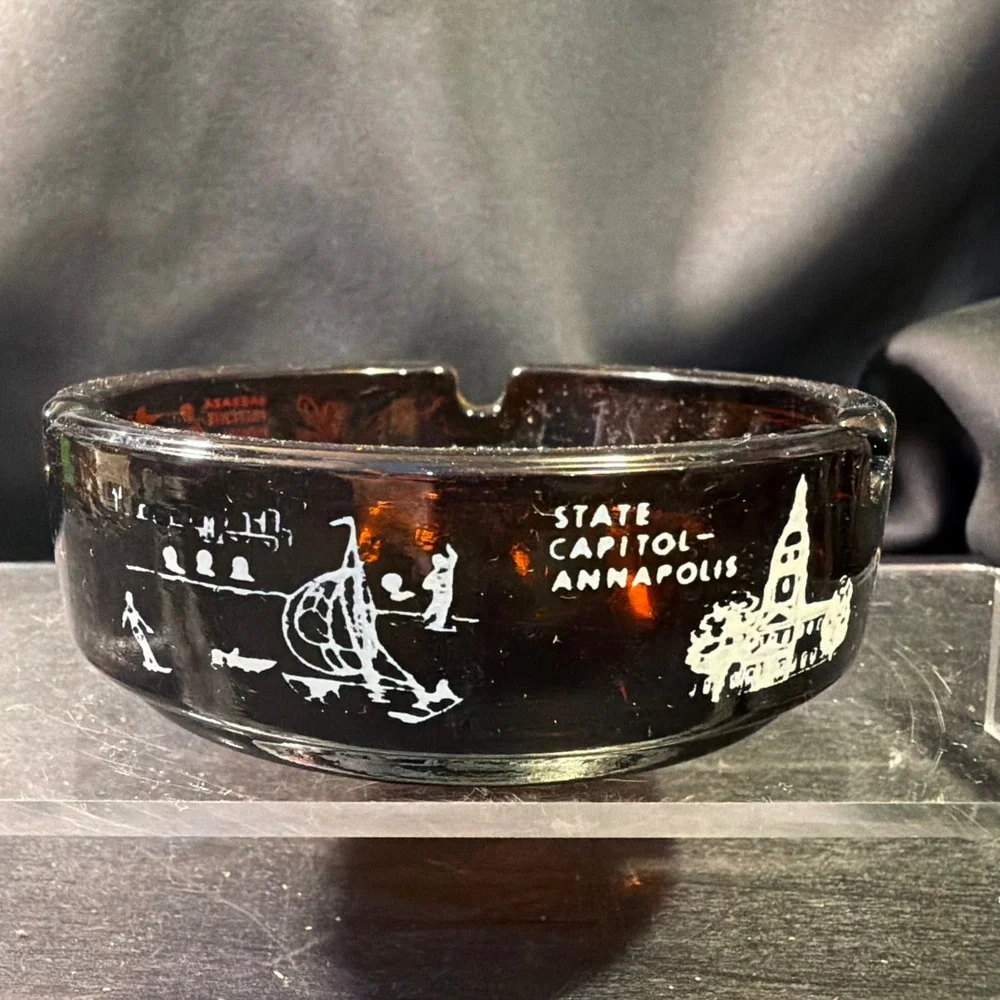 Vintage Maryland The Old Line State Amber Glass Souvenir Ashtray 4.5 Inch